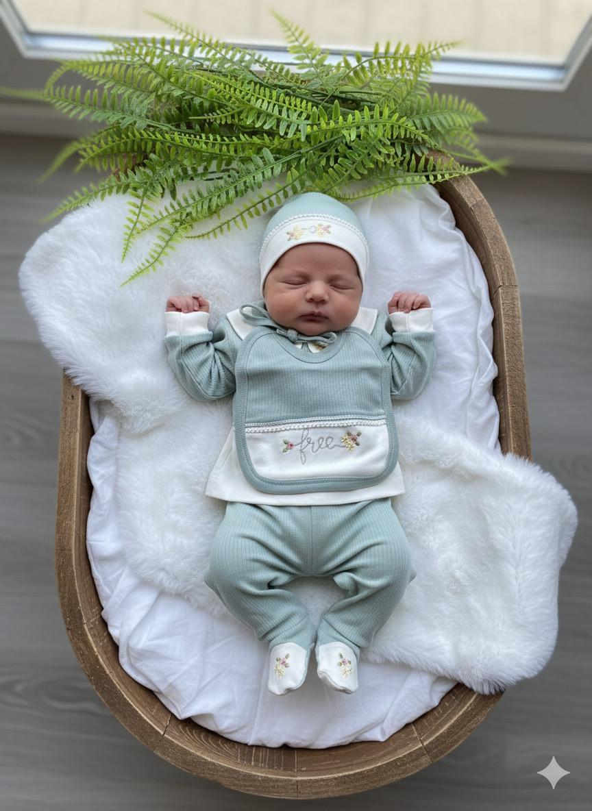 Kız Bebek Pamuklu 0-3 Ay NAKIŞLI 5'li Hastane Çıkış Seti