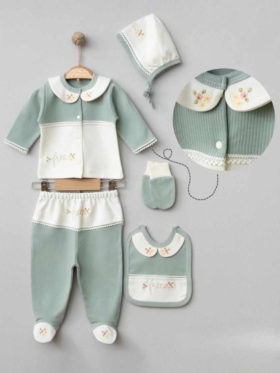 Kız Bebek Pamuklu 0-3 Ay NAKIŞLI 5'li Hastane Çıkış Seti